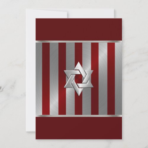 Bar Mitzvah Red and Silver Stripe Star of David Custom Invite