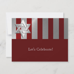 Bar Mitzvah Red and Silver Stripe Star of David RSVP Card