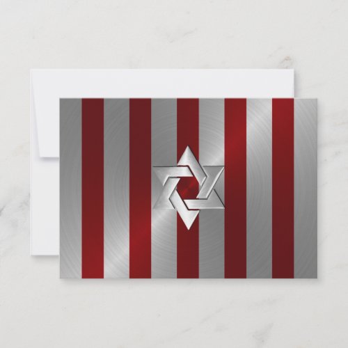 Bar Mitzvah Red and Silver Stripe with Star Personalized Announcement
