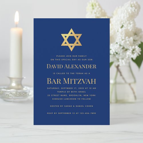 Bar Mitzvah Royal Blue Gold Star of David Simple