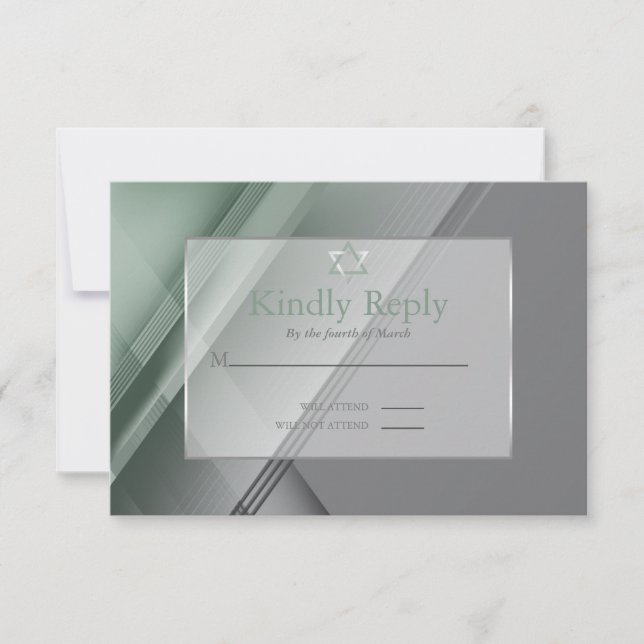 Bar Mitzvah RSVP Contemporary Green Charcoal Card (Front)