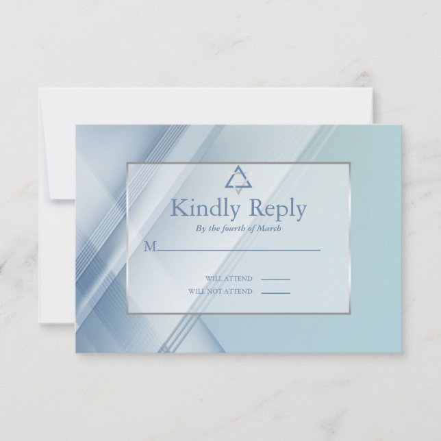 Bar Mitzvah RSVP Contemporary Shades of Blue Card (Front)