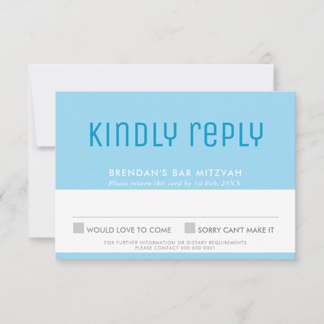 BAR MITZVAH RSVP cute stylish star of david blue (Front)