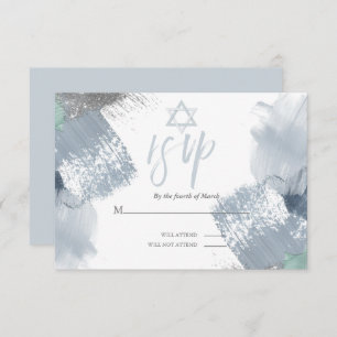 Bar Mitzvah RSVP Dusty Blue Chic Brushstrokes Invitation