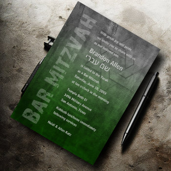 Bar Mitzvah Rugged Fade Green Invitation by TailoredType at Zazzle