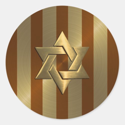 Bar Mitzvah Rust and Gold Stripe Star of David Classic Round Sticker