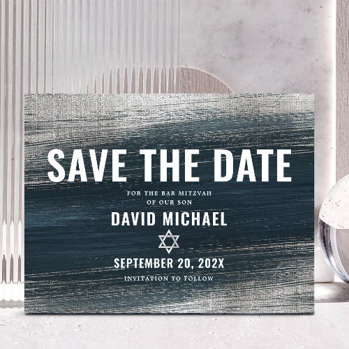Bar Mitzvah Save Date Charcoal Gray Silver Foil Invitation Postcard