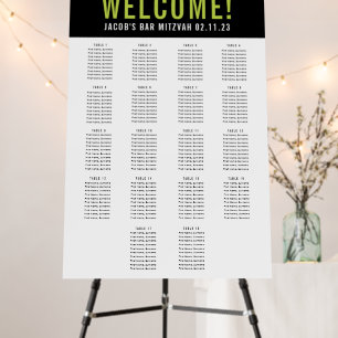 BAR MITZVAH SEATING CHART 18 table black lime Foam Board