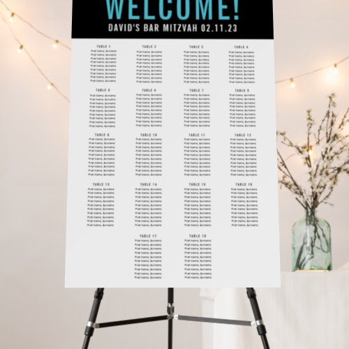 BAR MITZVAH SEATING CHART 18 table black turquoise Foam Board