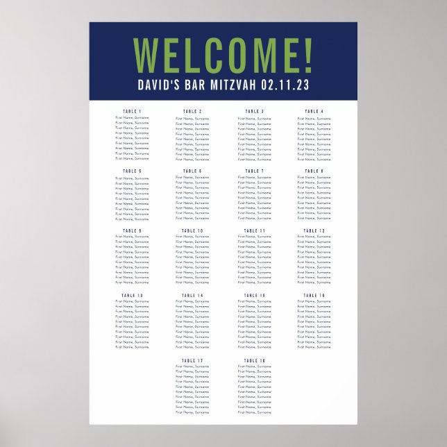 BAR MITZVAH SEATING CHART 18 tables navy green (Front)