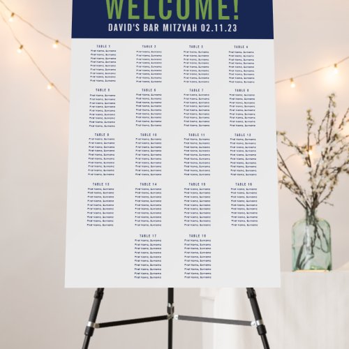 BAR MITZVAH SEATING CHART 18 tables navy green