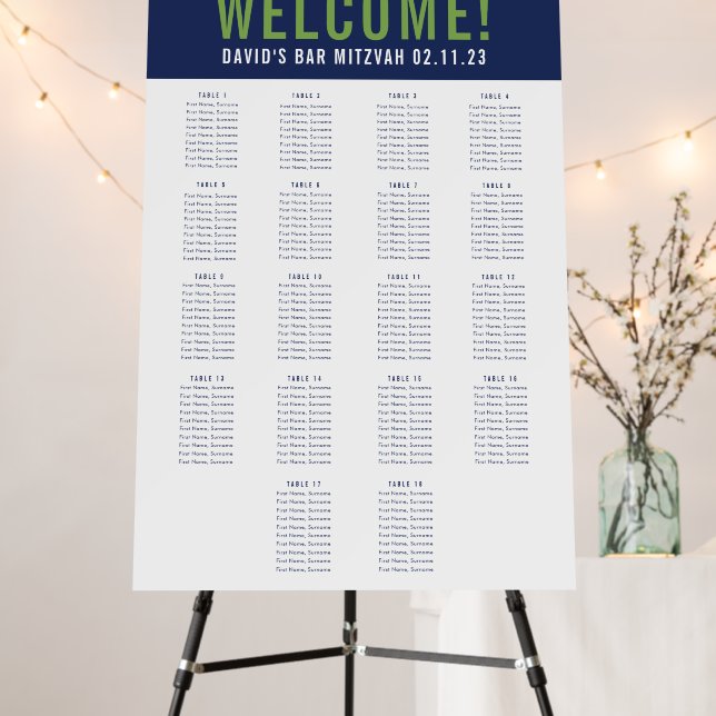 BAR MITZVAH SEATING CHART 18 tables navy green Foam Board (In Situ (Stand))