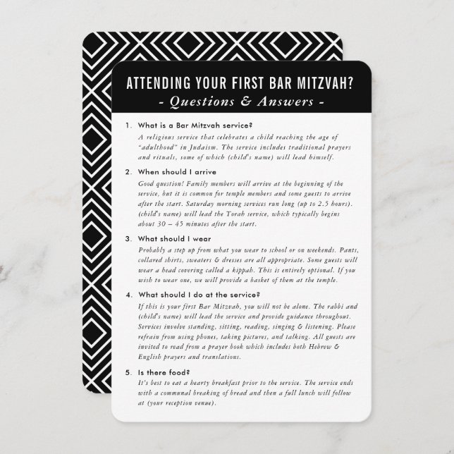 BAR MITZVAH service question and answer advice Invitation (Front/Back)