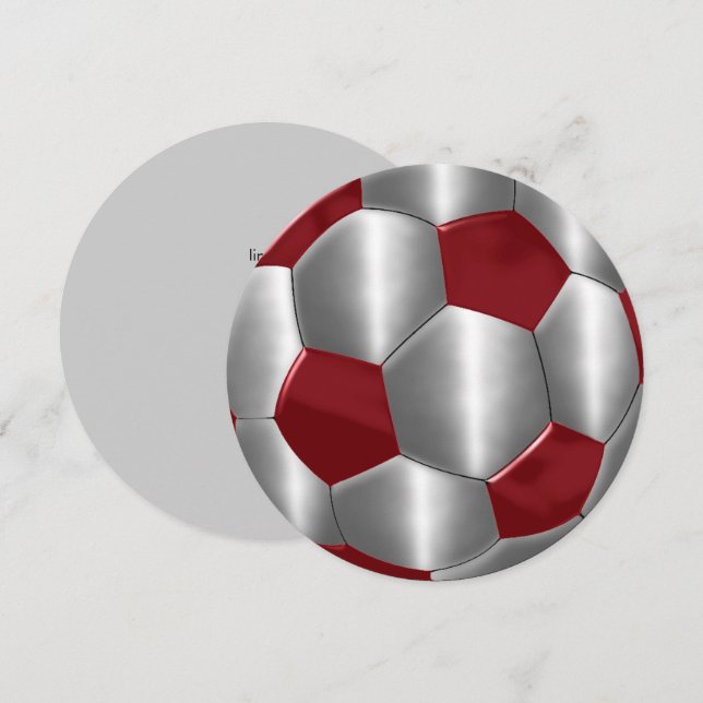 Bar Mitzvah Silver and Red Soccer Ball Invitation (Front/Back)