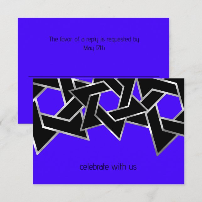 Bar Mitzvah Silver Black Star of David Invitation (Front/Back)