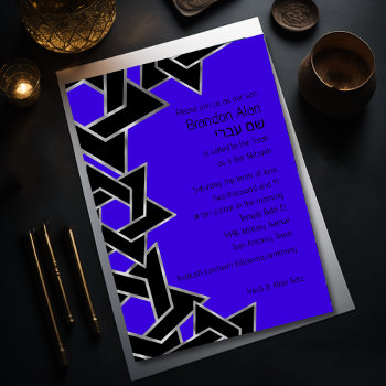 Bar Mitzvah Silver Black Star Of David Invitation by TailoredType at Zazzle