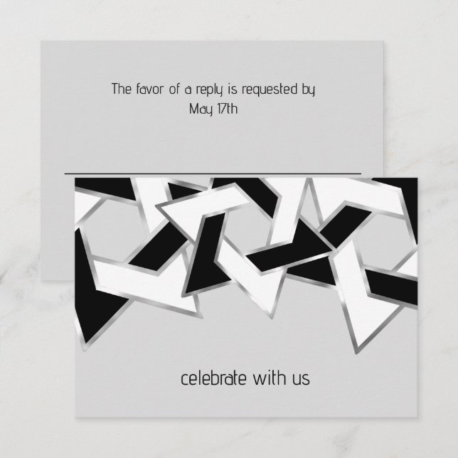 Bar Mitzvah Silver Black White Star of David Invitation (Front/Back)