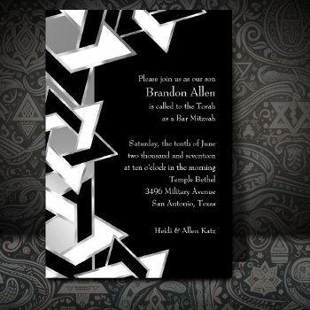 Bar Mitzvah Silver Black White Star Of David Invitation by TailoredType at Zazzle