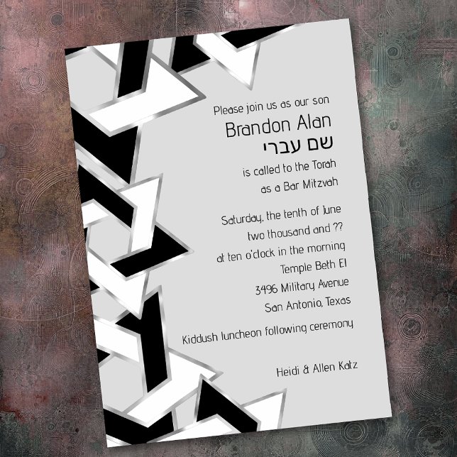 Bar Mitzvah Silver Black White Star of David Invitation (Creator Uploaded)