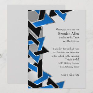 Bar Mitzvah Silver Blue Black Star of David Invitation