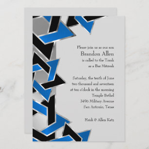 Bar Mitzvah Silver Blue Black Star of David Invitation