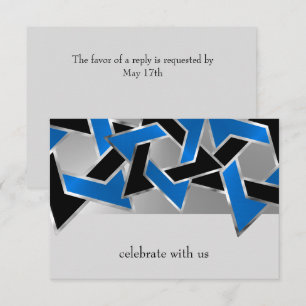 Bar Mitzvah Silver Blue Black Star of David RSVP Card