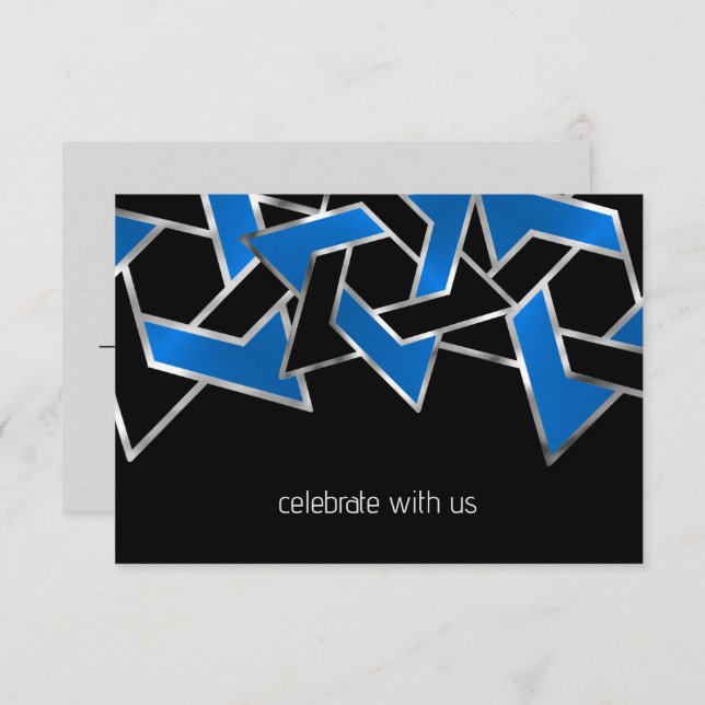 Bar Mitzvah Silver Blue Black Star of David RSVP Card (Front/Back)