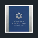 Bar Mitzvah Silver Blue Modern Simple Personalized Napkins<br><div class="desc">Elegant modern navy blue and silver classic modern minimal design personalized bar mitzvah luncheon and reception napkins with custom name,  date and Star of David. Silver is an authentic-looking faux silver texture effect,  NOT real foil.</div>