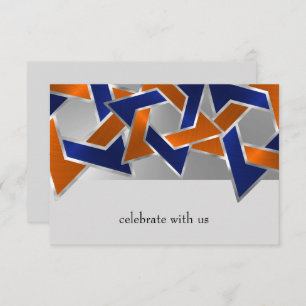 Bar Mitzvah Silver Blue Orange Star of David RSVP Card