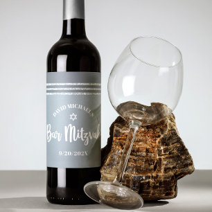 Bar Mitzvah Silver Gray Tallit Bold Script Modern Wine Label