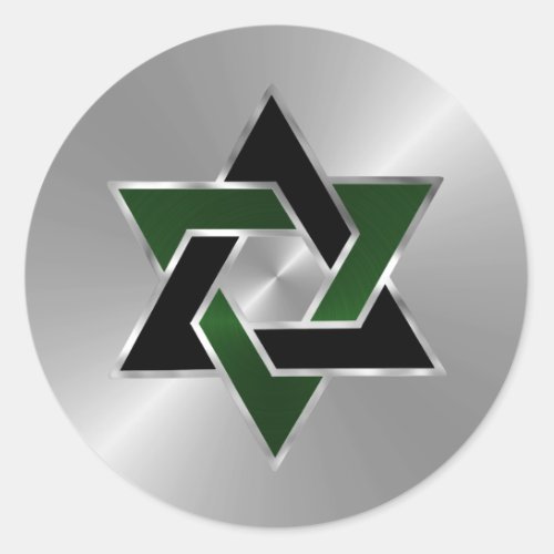 Bar Mitzvah Silver Green Black Star of David Classic Round Sticker