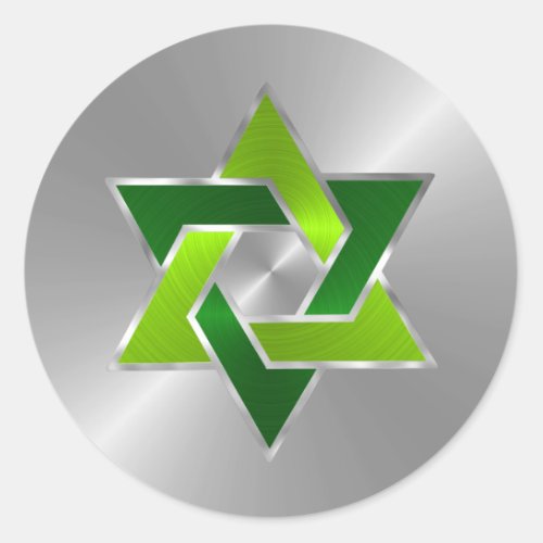 Bar Mitzvah Silver Lime Green Star of David Classic Round Sticker
