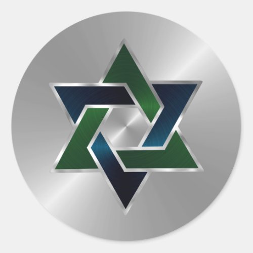 Bar Mitzvah Silver Navy Blue Green Star of David Classic Round Sticker