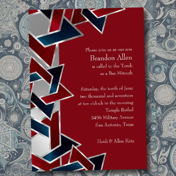 Bar Mitzvah Silver Navy Blue Red Star Of David Invitation by TailoredType at Zazzle