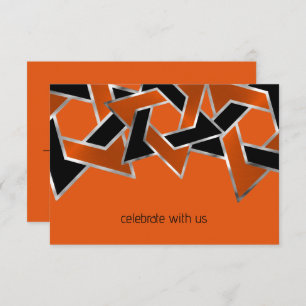 Bar Mitzvah Silver Orange Black Star of David Invitation