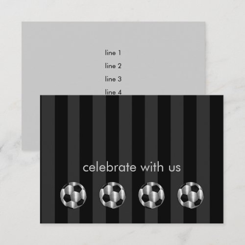 Any Color Stripe w/ Silver Soccer Balls Reception Personalized Invitations