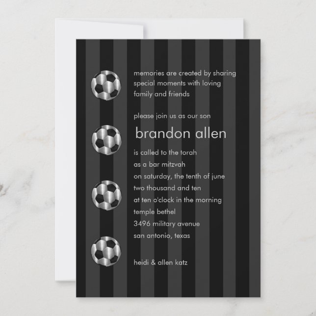 Bar Mitzvah Silver Soccer Balls Invitation (Front)