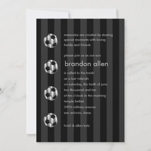 Bar Mitzvah Silver Soccer Balls Invitation