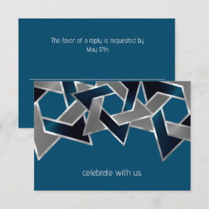 Bar Mitzvah Silver Teal Blue Gray Star of David RSVP Card