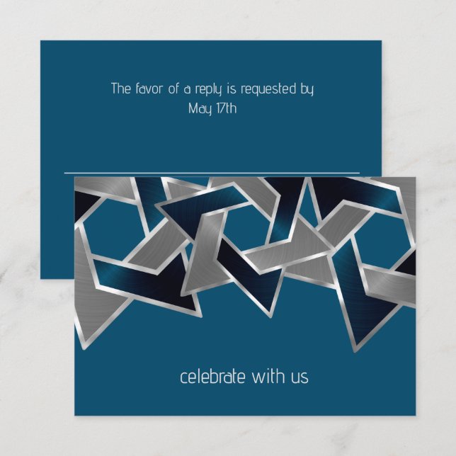 Bar Mitzvah Silver Teal Blue Gray Star of David RSVP Card (Front/Back)