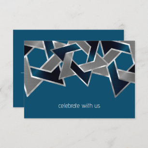 Bar Mitzvah Silver Teal Blue Gray Star of David RSVP Card