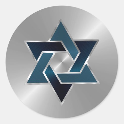 Bar Mitzvah Silver Teal Navy Blue Star of David Classic Round Sticker