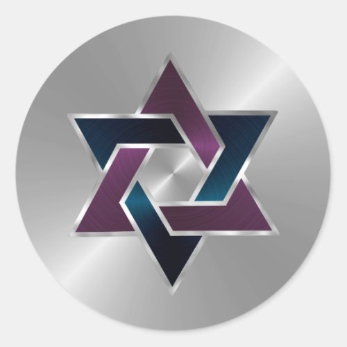 Bar Mitzvah Silver Teal Purple Star of David Classic Round Sticker