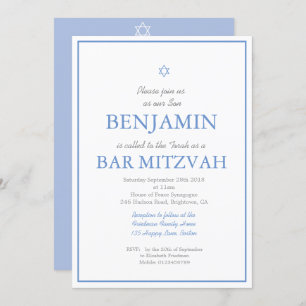 Bar Mitzvah Simple Elegant Star of David Jewish Invitation