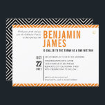 BAR MITZVAH simple modern black orange Invitation<br><div class="desc">by kat massard >>> kat@simplysweetPAPERIE.com <<< CONTACT ME for custom wording or to add any lines in Hebrew Love the design, but would like to see some changes - another color scheme, product, add a photo or adapted for a different occasion - no worries simply contact me - I am...</div>