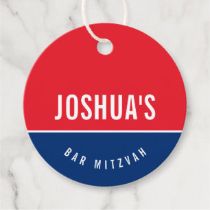 BAR MITZVAH simple modern blue red football Favor Tags