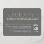 BAR MITZVAH simple modern boy gray gold Foil Invitation<br><div class="desc">by kat massard >>> WWW.SIMPLYSWEETPAPERIE.COM <<< A super stylish & sophisticated invitation design for your WEDDING STATIONERY. TIP :: 1. To change/move graphics & fonts and add more text or changes colors - hit the "customise it" button. - - - - - - - - - - - - -...</div>