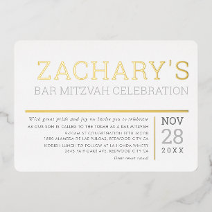 BAR MITZVAH simple modern boy soft pale gray Foil Invitation