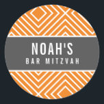 BAR MITZVAH simple modern geometric gray orange Classic Round Sticker<br><div class="desc">by kat massard >>> https://linktr.ee/simplysweetpaperie <<<</div>