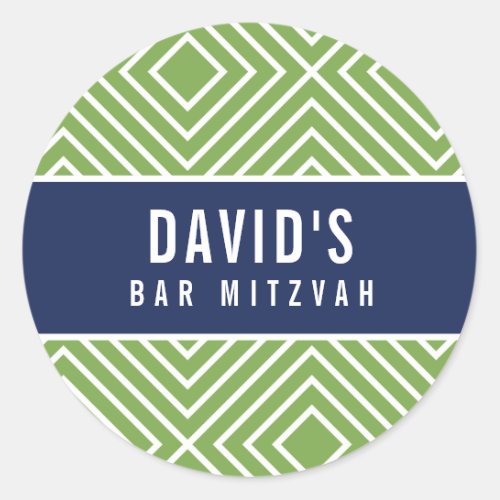 BAR MITZVAH simple modern geometric navy green Classic Round Sticker